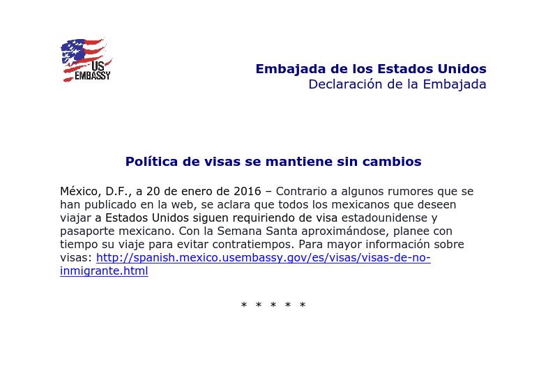 Declaración de Embajada de EE.UU.