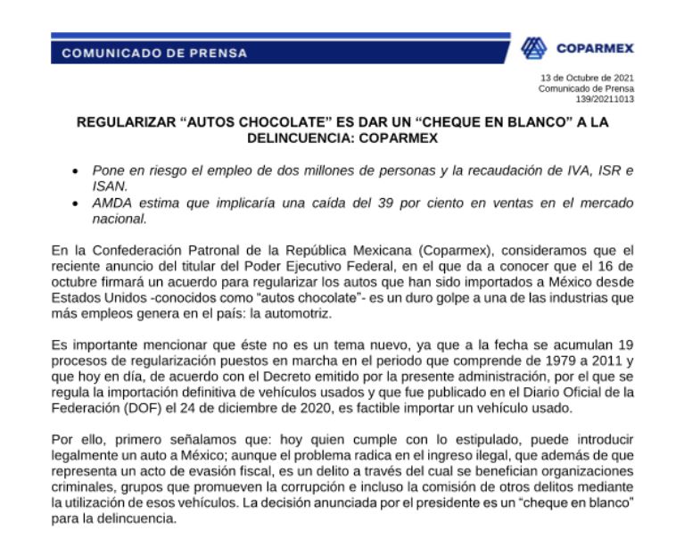 Comunicado COPARMEX