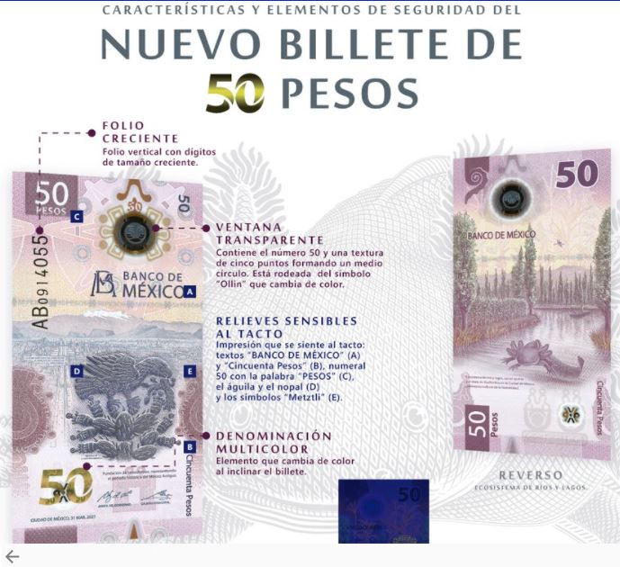 México-Tenochtitlan y el ajolote ‘engalanan’ nuevo billete de 50 pesos