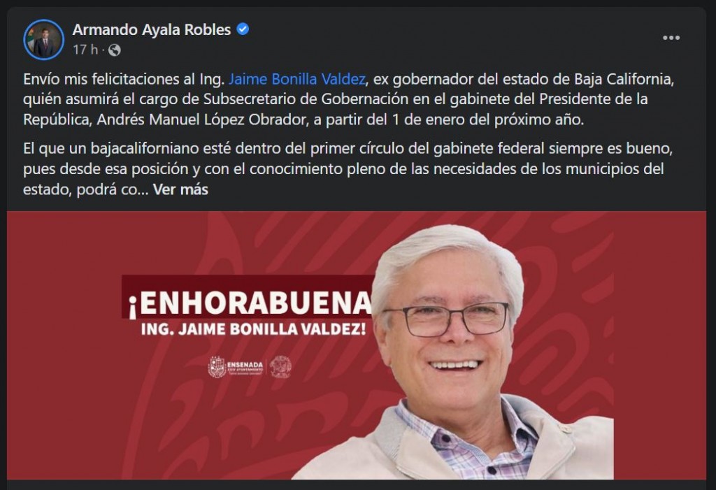 Armando Ayala felicita a Bonilla