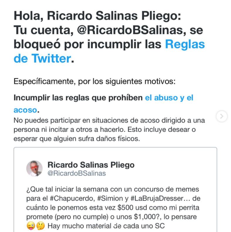 Ricardo Salinas Pliego es silenciado en Twitter