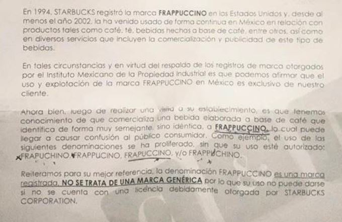 Abogados de Starbucks piden a cafetería local retirar palabra “frapuccino”
