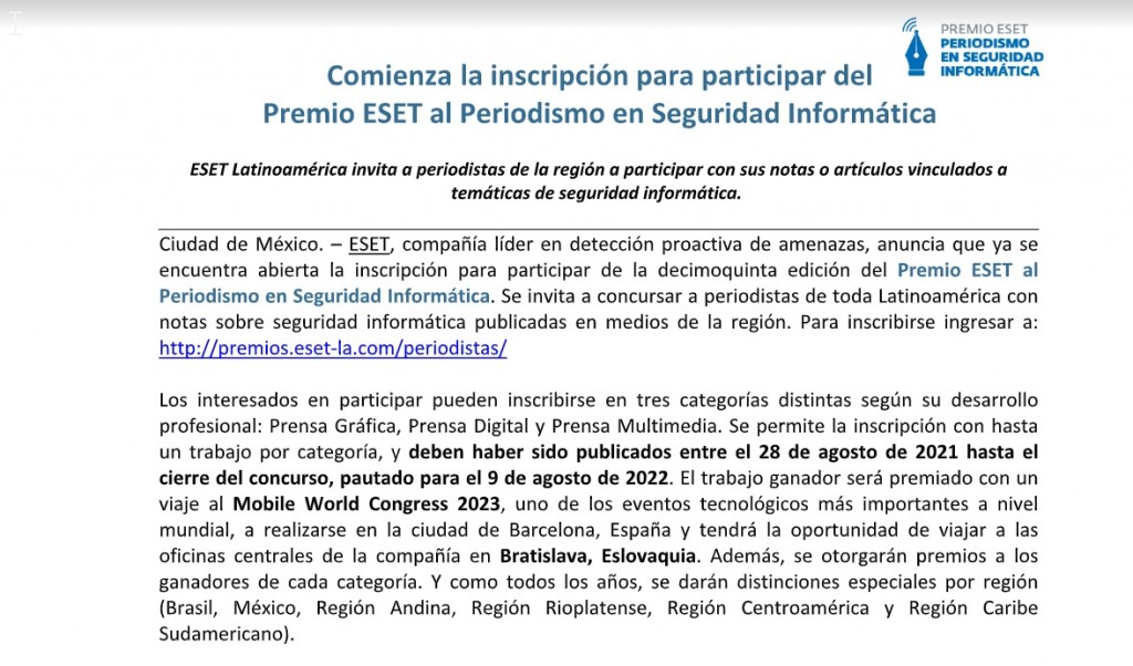 Premio ESET a la seguridad informática