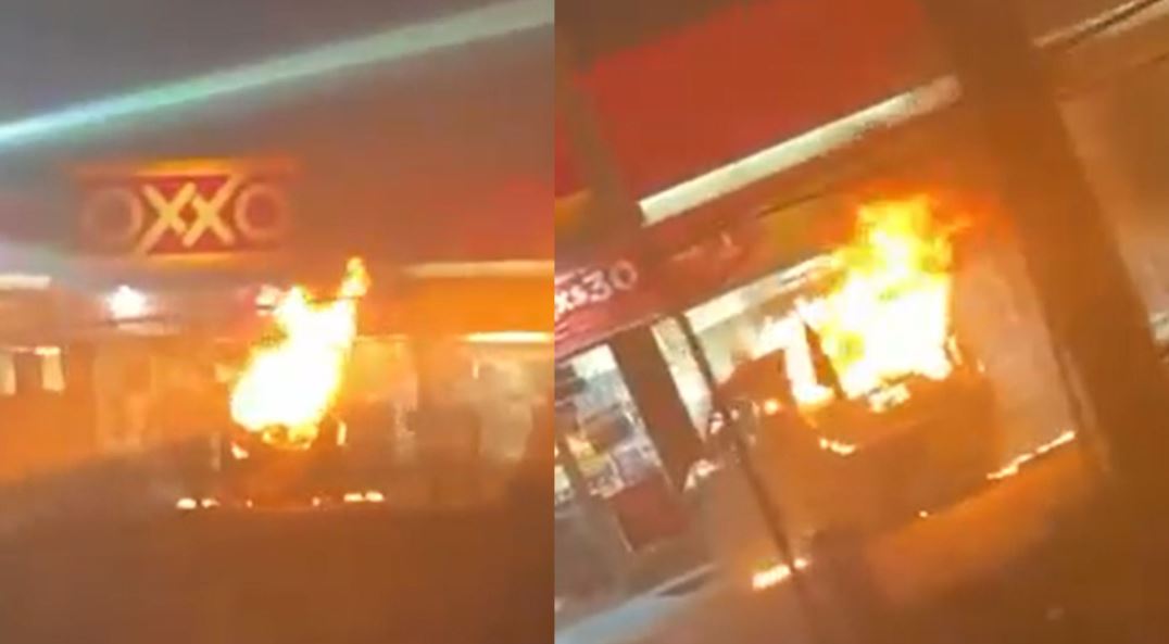 Sigue el terror en BC; queman otro vehículo en Mexicali frente a tienda Oxxo