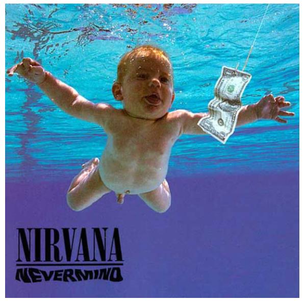Portada del disco 'Nevermind', de 1991, en el que se puede ver a Spencer Elden, que entonces tenía tres meses