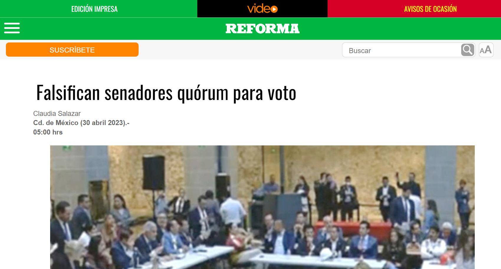 Falsifican senadores quórum para voto - Reforma