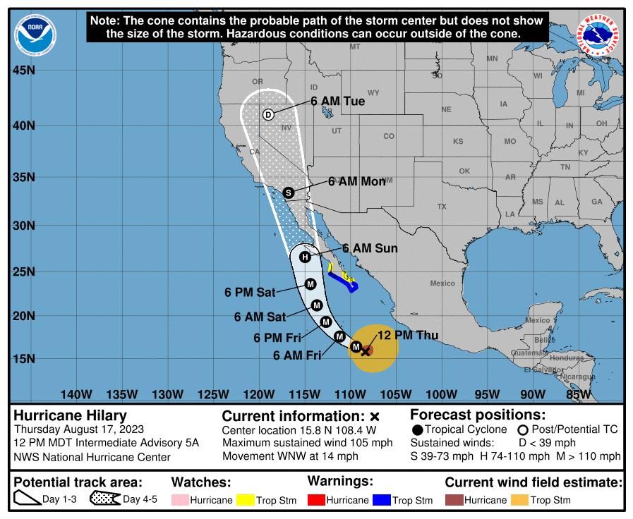 Advierten a la Población sobre la Categoría 2 del Huracán Hilary y Llaman a Tomar Precauciones