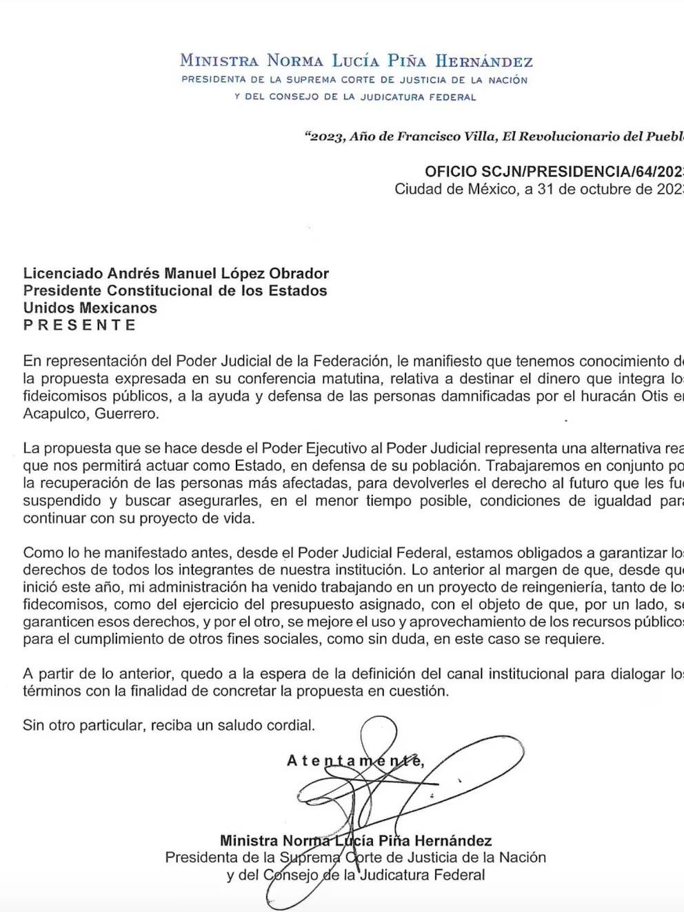Poder Judicial gira Oficio en Respuesta al Poder Ejecutivo