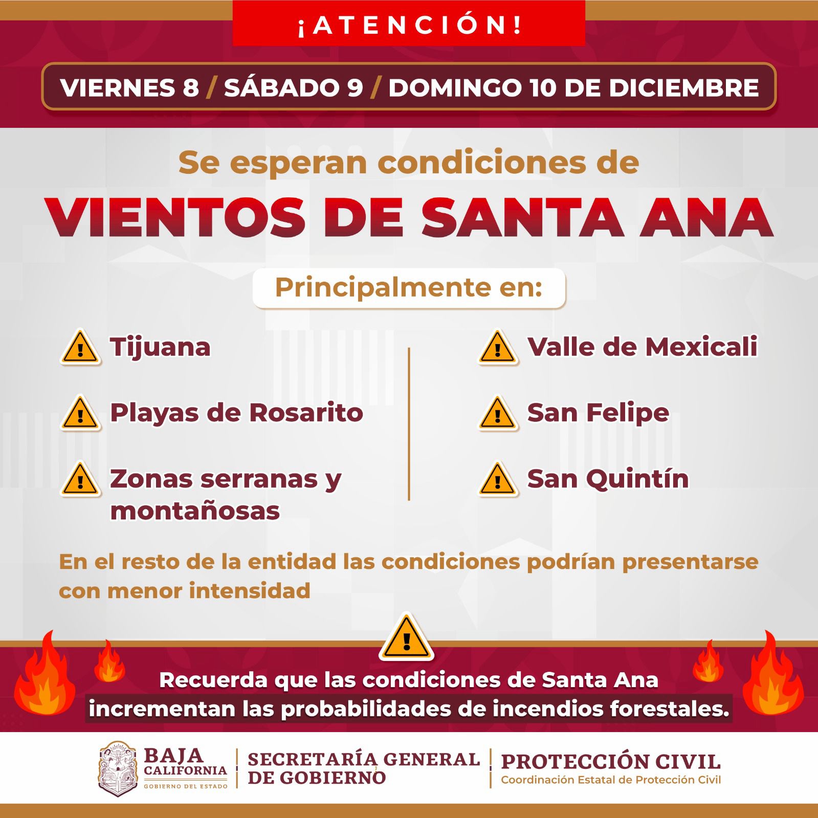 ATENCIÓN! Informa Protección Civil Baja California de Vientos de Santa Ana este fin de semana
