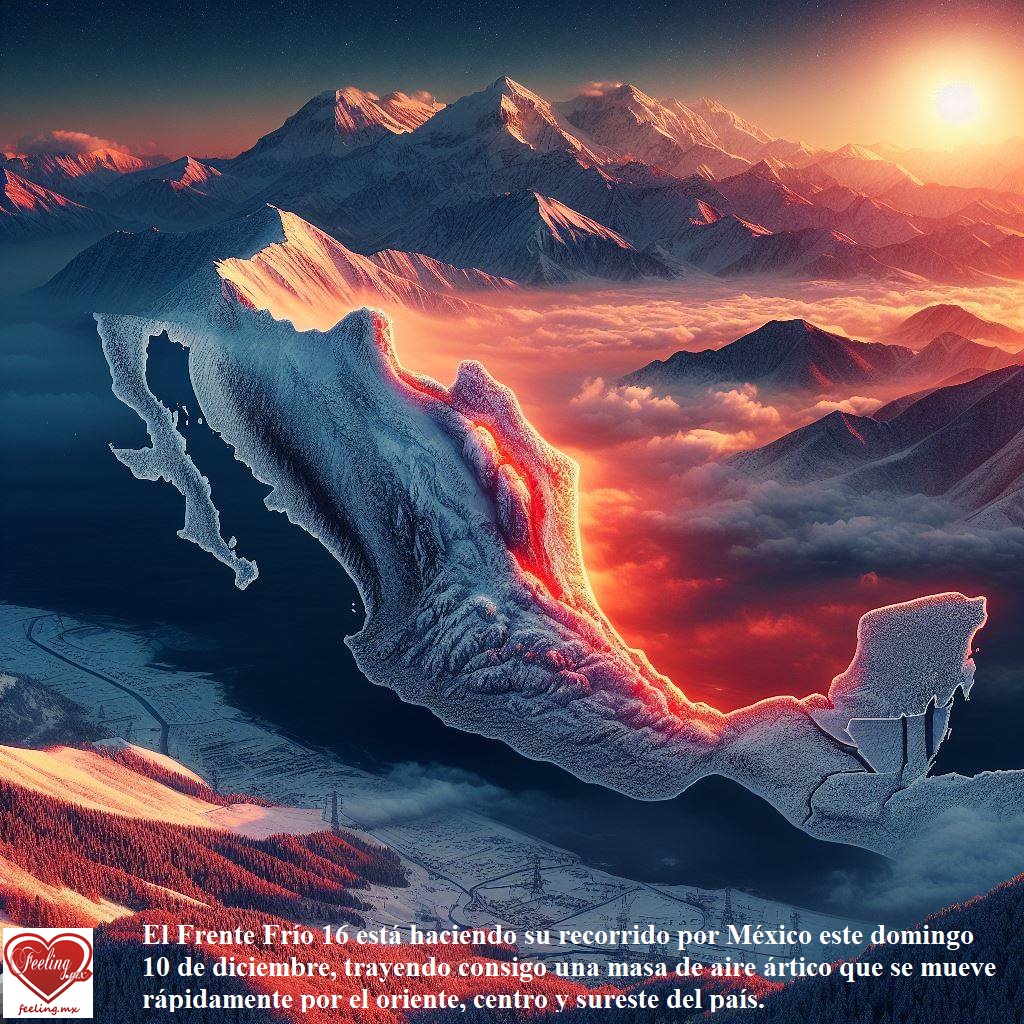 El Frente Frío 16 está haciendo su recorrido por México este domingo 10 de diciembre, trayendo consigo una masa de aire ártico que se mueve rápidamente por el oriente, centro y sureste del país.