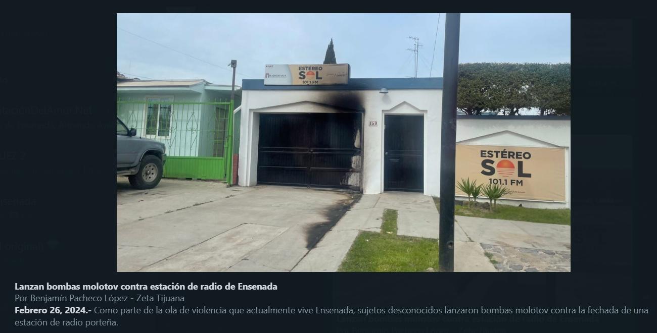 Lanzan bombas molotov contra Estéreo Sol Ensenada