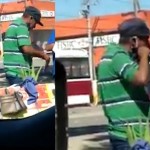 Vendedores soplan en bolsas para empacar cubrebocas | VIDEO