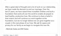 Confirma Bill Gates su divorcio de Melinda