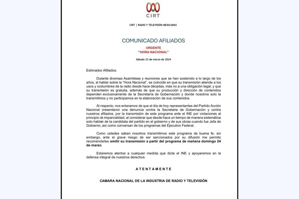COMUNICADO DE CIRT