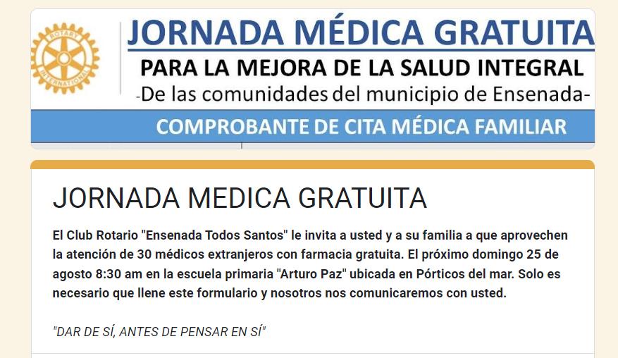 Jornada Médica Gratuita Club Rotario Ensenada Registro