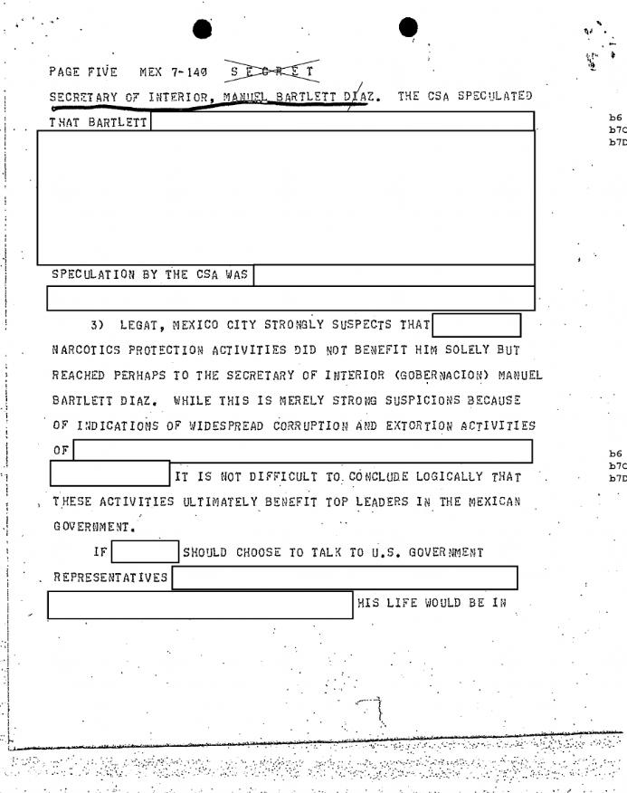 Desclasifican documento sobre investigación a Manuel Bartlett
