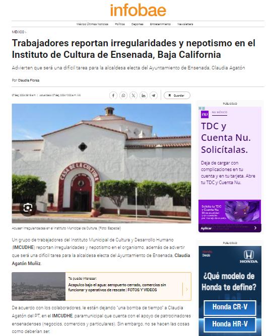 Trabajadores reportan irregularidades y nepotismo en el Instituto de Cultura de Ensenada
